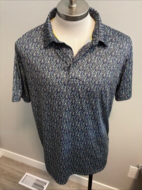 Men's Blue Patterned Short-Sleeve Polo Shirt